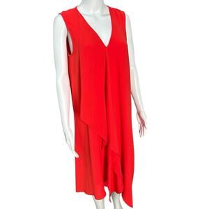 Adrianna Papell Sz 10 Asymmetrical Front Drape Crepe Shift Dress Orange Midi